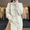Suéter de Lã Crochê Vazado 2026 Outono e Inverno Novo Estilo Suéter Pulôver Gola Redonda para Mulheres Camisa Base Tricotada Solta e Preguiçosa