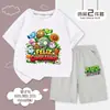 Plantas vs. Meninos. Conjunto de Roupa de Verão 2025 Novo Algodão Puro Roupas de Verão Camiseta Infantil Conjunto