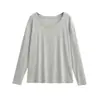 Camiseta de Manga Larga Ajustada de Moda para Mujer, Nuevo Estilo Otoño e Invierno, Camiseta Base Forrada de Polar, Suéter Corto Holgado Casual