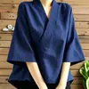 Nova Camisa Estilo Chinês Gola V Cruzada para Mulheres, Verão Zen Solta Manga Três Quartos Elegante Roupa para Cerimônia do Chá Top Hanfu