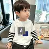 Camiseta de manga larga para niños, top falso de dos piezas para niños, camiseta básica de otoño, estilo primavera y otoño, ropa interior de algodón puro para niños mayores