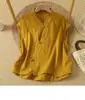 Blusa vintage de gaze de algodão, versátil e casual, de corte solto, com gola alta e botões, top colete de gaze de algodão de camada dupla para mulheres plus size