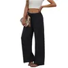 Calça Feminina Amazon Transfronteiriça de Linho Sintético Fluida de Perna Larga com Cordão Elástico na Cintura para Férias na Praia de Verão Calça Casual Solta