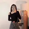 Camiseta Básica Sexy Ajustada para Mujer con Tirantes Finos, Diseño de Otoño con Manga Larga, Top Asimétrico Delgado