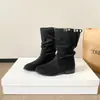 Foto real~Botas Western Cowboy Retrô Femininas 2026 Outono/Inverno Novas Bico Redondo Camurça Puxar Meio da Panturrilha Femininas
