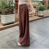 Calça de moletom feminina estilo coreano, minimalista, de cintura alta e perna reta, com cós largo, bolsos laterais, caimento fluido e solto, adequada para uso diário, fitness e ocasiões casuais