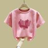 Atacado de Roupas Infantis Camisetas Populares de Algodão Puro de Manga Curta Verão Médio e Grande Roupas Infantis Meninas Desenho Animado Tops de Manga Curta Modernos