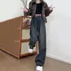 Otoño e Invierno 2024 Nuevos Jeans Rectos Adelgazantes de Cintura Alta Estilo Perezoso Holgado para Mujer Pantalones de Pierna Ancha Grises Cemento para el Suelo