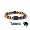Pulsera con Cuentas de Piedra Natural Zodiacal de Amazon Transfronteriza Doce Signos del Zodiaco Ojo de Tigre Piedra con Imagen Pulsera Venta al por Mayor