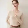 Otoño/Invierno Nuevo de Primera Línea Cuello en V Cachemir para Mujer Cuello Libre Suéter de Cachemir Ajustado Versátil Tejido Capa Base Cómodo