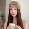 Gorro Turban Delgado Hecho a Mano Calado de Personalidad para Mujer Primavera/Verano, Gorro de Punto Floral Vintage Elegante con Lentejuelas