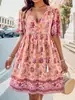 Ropa de mujer europea y americana Amazon Shein transfronteriza 2024 primavera y verano vestido casual de vacaciones con estampado de manga corta