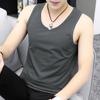Colete Masculino Gola Redonda Slim-fit Estilo Coreano Sem Mangas Esportes Fitness Cor Sólida Casual Respirável Camiseta Camiseta para Adolescentes
