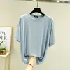 Camiseta de Verano para Mujer de Manga Corta Holgada de Modal Talla Grande Color Sólido Top Fino de Cuello Redondo Camisa Básica Versátil