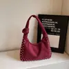 Bolsa versátil para o dia a dia para mulheres, nova bolsa de ombro vermelha de camurça outono 2025, bolsa tote de grande capacidade