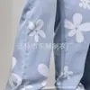 Jeans Masculino Estampado Jeans Lavado Fábrica Direta Atacado Calças de Perna Reta Estampadas em Flores Calças de Perna Larga