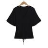 Estilo Preguiçoso Sexy Cinto de Cintura Camiseta Feminina Estilo Verão Estilo Puro Desejo Decote V Grande Valoriza a Figura Casual Versátil Top