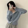 Chaqueta suéter con capucha de doble cremallera corta chic coreana para mujer 2026 estilo suave color liso prenda exterior de punto