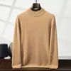 Suéter de cachemira para hombre, cuello semialto de cachemira, jersey grueso, corte holgado, versátil para otoño e invierno, camisa base de punto de manga larga para negocios
