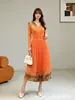 Vestido de otoño para mujer con estampado cruzado europeo, americano y africano, plisado, talla grande, elegante y versátil