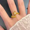 Anel Flor Oca Vintage Resistente de Prata Esterlina S925 para Mulheres, Design Aberto Ajustável, Anel para Dedo Indicador de Luxo Leve de Nicho