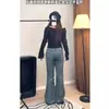 Jeans Azules Vintage de Cintura Alta Micro-Levantados para Mujer Verano talla extra chica gordita Cubre Cadera Adelgazantes Cuerpo en Forma de Pera Pantalones Largos de Campana
