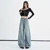 Jeans Juvenil Laranja # Design dividido, bolso traseiro exclusivo, perna larga e curva para mulheres, caimento solto, emagrece, moderno, versátil, calça de comprimento total
