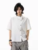 Camisa sofisticada de estilo americano, old money, minimalista, con cuello mao, manga corta, para hombre y mujer, diseño de nicho de verano, camisa irregular de corte holgado
