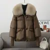 Nueva temporada 2026 chaqueta corta de moda para mujer estilo coreano, suelta, de algodón, con cuello de pelo extragrande y acolchado grueso