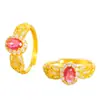 Anillo Corazón de Hielo Triturado Forma de Corazón Huevo de Paloma Oro Brillante 24K Estilo Corte Francés de la Tienda de Oro Puzuo, Anillo Elegante y de Lujo Ligero