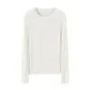Suéter de Lana 100% Pura Hilo Fino para Mujer, Cuello Redondo, Corte Ajustado, Camiseta Base Delgada, Suave y Ceñido, Suéter Versátil de Forro Polar Rayado
