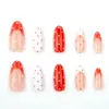 Unhas Postiças Vermelhas com Bolinhas Brancas Formato Amêndoa, Venda Quente de Comércio Exterior Transfronteiriço, Pontas de Unha Postiças para Usar, Atacado