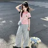 Tendência de Moda 2026 Conjunto de Verão Novo Estilo Coreano Camisa Polo de Manga Curta Calça de Perna Larga Casual Xadrez Conjunto de Duas Peças