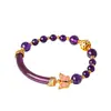 Nova pulseira semi-aberta com contas de ametista natural estilo chinês para mulheres, pulseira de cristal de ágata borboleta de nicho de alta qualidade