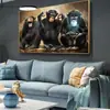 Pintura de Lienzo de Animales Abstractos Mono Tres Orangutanes Divertidos Arte Pintura al Óleo Pintura de Pared Pintura Decorativa para el Hogar Núcleo