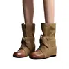 Versão em couro macio ~ Patchwork estilo deserto, modernas, botas western retrô para mulheres, com design em lona, tiras e detalhe de laço, em estilo de bota curta