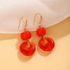Pendientes Redondos Geométricos Naranja Estilo Coreano Retro Cool Aguja de Plata Pendientes de Gancho de Calabaza Diamante Exquisito Verano Sentido de Alta Gama