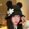Gorro de Pescador Tejido Rojo Lindo de Dibujos Animados para Mujer en Otoño e Invierno, Cara Pequeña, Protección Cálida para los Oídos, Gorro de Lana