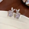 Brincos de Tarraxa Flor de Zircônia Quadrada Agulha de Prata, Brincos de Nicho Versáteis e Exquisitos com um Toque de Luxo Leve e High-End, Brincos Estilo Coreano com Senso de Design