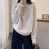 Suéter pullover casual de cuello alto de un solo botón estilo europeo para mujer, nueva moda versátil de punto otoño e invierno 2026