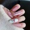 Uñas Almendradas Portátiles, Uñas Largas Estilo Europeo y Americano, Estilo Dulce y Fresco, Arte de Uñas con Pedrería Estrella Cruzada Blanco y Negro, Puntas de Uñas Postizas, Pegatinas para Uñas