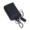 Nuevo Estilo Bolso para Llaves de Hombre de Cuero Genuino Fibra de Carbono Piel de Vaca, Portátil Colgante de Cintura Cremallera Multifuncional Doble Uso Bolso para Llaves de Coche