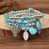 Nuevo juego de pulseras de cuentas turquesas transfronterizas europeas y americanas, juego de pulseras de cordón elástico de moda, cadena hecha a mano de estilo bohemio