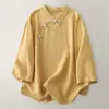 Tops Estilo Zen, Ternos Tang Melhorados, Novo Estilo Chinês, Estilo Nacional Leve, Camisas Soltas de Algodão e Linho Budista, Roupas de Chá Femininas para Primavera e Outono