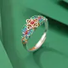 Anel de Prata Yilu S999.9 Prata Pura Banhado a Ouro Esmalte Borboleta Flor Vazada Flor Ruyi Vazada Estilo Chinês Item Quente