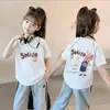 Camisetas de Verano para Niñas, Dulces y Lindas, Estampadas, de Manga Corta, para Niños Mayores, Casuales y Versátiles, Transpirables, Tops de Media Manga con Cuello Redondo, de Moda