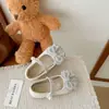 Zapatos de Princesa Cristal Elsa para Niñas, Nueva Colección Primavera/Otoño, Moño de Perlas, Zapatos de Cuero para Bebés Niños, Zapatos Planos Suaves con Pedrería