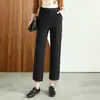 Calça cigarette feminina, moderna e estilosa, novo modelo outono 2026, cintura alta, afina a silhueta, perna reta com adornos de strass e fendas, calça cropped da moda
