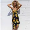 Cardigan Longo Feminino de Verão 2023 Novo Europeu e Americano Transfronteiriço Quente Sexy Alça Estampada Botão Sem Mangas Sem Costas