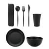 Plato de cena de plástico PP para 4 personas, de paja de trigo negra, transfronterizo de Amazon